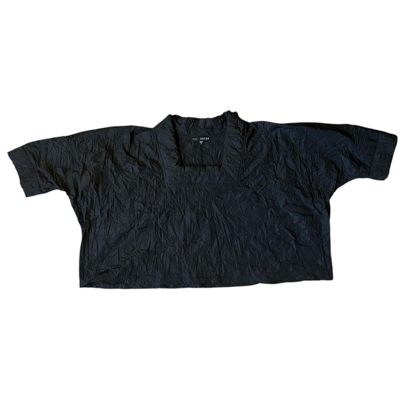 Kozan Amaya Top Pull Over Boxy Crop Top Textured Scrunched Fabric Black Size Sm - Picture 9 of 14